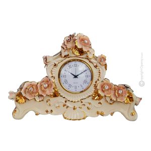 TISCHUHR Kaminuhr Keramik im Barockstil mit Details aus 24 Karat Gold Made in Italy