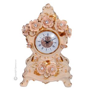 TISCHUHR Kaminuhr Keramik im Barockstil mit Details aus 24 Karat Gold Made in Italy