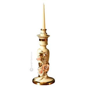 PORTACANDELE Kerzenhalter Keramik Kreationen Exklusives Ornament aus Keramik Barockstil mit 24k Goldfarbe Swarovski-Kristalle