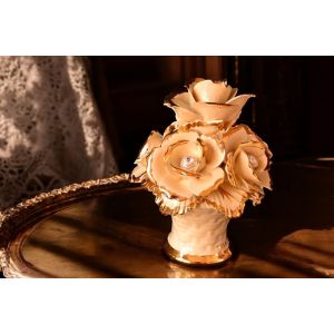 BLUMEN Exklusives Ornament aus Keramik im Barockstil mit Details aus 24 Karat Gold Made in Italy