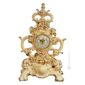 TISCHUHR Kaminuhr Keramik im Barockstil mit Details aus 24 Karat Gold Made in Italy