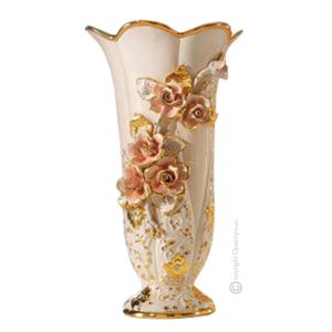RAMO ROSE Italienische Keramik Vase handgemacht 24k Goldfarbe Swarovski-Kristalle