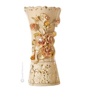 BAROCCO Italienische Keramik Vase handgemacht 24k Goldfarbe Swarovski-Kristalle Barockstil