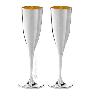 CALICI FLUTE Set 2 Gläser Stielglas Vergoldet Versilbert Edelmetalle Handgemacht Made in Italy