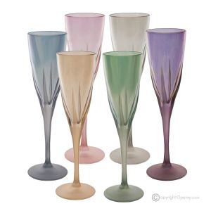DEBBY Set mit 6 authentischen handbemalten Flötengläsern aus hochwertigem Glas.