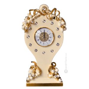 TISCHUHR Kaminuhr Keramik im Barockstil mit Details aus 24 Karat Gold Made in Italy