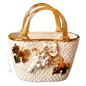 TASCHE Exklusives Ornament aus Keramik Barockstil mit 24k Goldfarbe Swarovski-Kristalle 