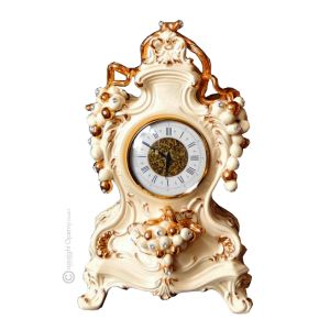 TISCHUHR Kaminuhr Keramik im Barockstil mit Details aus 24 Karat Gold Made in Italy