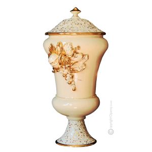 LEGGIADRO Italienische Keramik Vase handgemacht 24k Goldfarbe Swarovski-Kristalle Barockstil