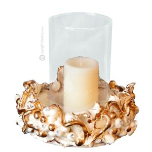 PORTACANDELE Kerzenhalter Keramik Kreationen Exklusives Ornament aus Keramik Barockstil mit 24k Goldfarbe Swarovski-Kristalle