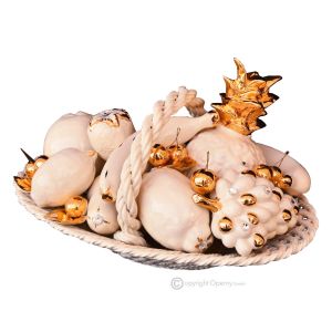 KORB MIT FRUCHT Exklusives Ornament aus Keramik Barockstil mit 24k Goldfarbe Swarovski-Kristalle