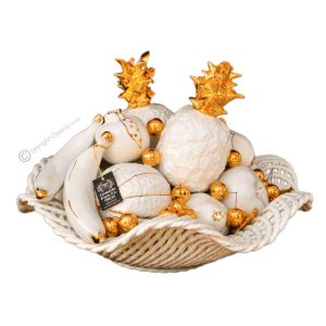 KORB MIT FRUCHT Exklusives Ornament aus Keramik Barockstil mit 24k Goldfarbe Swarovski-Kristalle