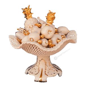 KORB MIT FRUCHT Exklusives Ornament aus Keramik Barockstil mit 24k Goldfarbe Swarovski-Kristalle