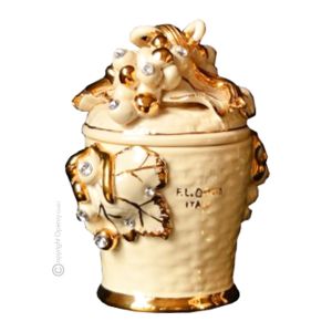 KERAMIKBEHÄLTER MIT DECKEL Exklusives Ornament aus Keramik Barockstil mit 24k Goldfarbe Swarovski-Kristalle