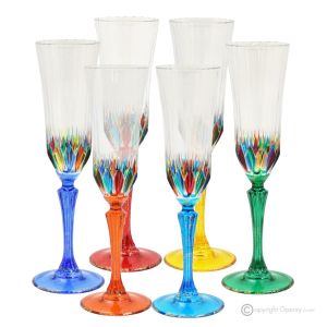 ADAGIO Set mit 6 authentischen handbemalten Flötengläsern aus hochwertigem Glas.