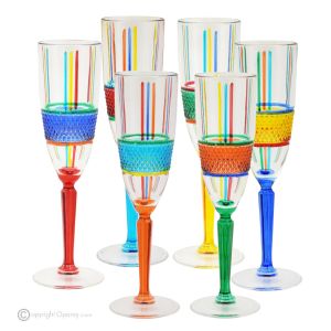 BRILLANTE Set mit 6 authentischen handbemalten Flötengläsern aus hochwertigem Glas.