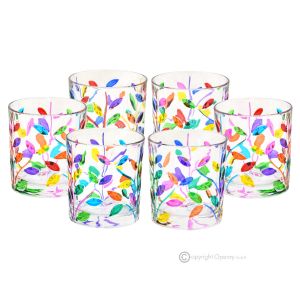 LAURUS Set mit 6 authentischen, modernen, handbemalten Wassergläsern aus hochwertigem Glas.