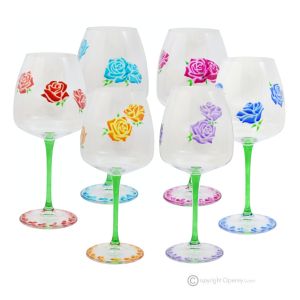 ALIZEE Set mit 6 authentischen handbemalten Weingläsern mit Stiel aus hochwertigem Glas.