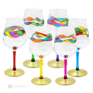 JULIETTE Set mit 6 authentischen handbemalten Stielgläsern aus hochwertigem Glas.