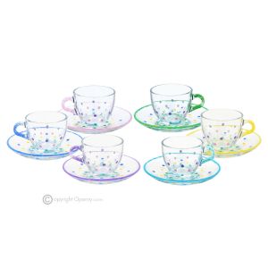 BASIC-Set aus 6 Espressotassen mit handbemalter Glasuntertasse