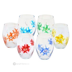 MONTECARLO Set mit 6 authentischen, modernen, handbemalten Wassergläsern aus hochwertigem Glas.
