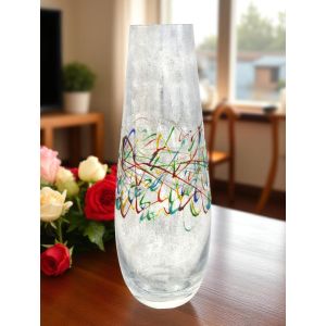 TRAVIATA Authentische handbemalte moderne dekorative Vase aus hochwertigem Glas.