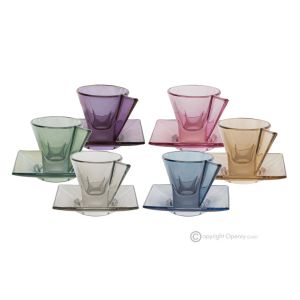 DEBBY Set mit 6 handbemalten Espressotassen und Untertassen aus hochwertigem Glas.