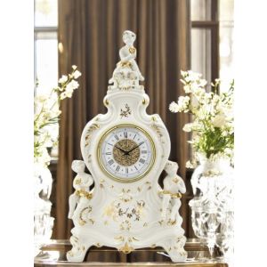 OROLOGIO AMORINI TISCHUHR Kaminuhr Keramik im Barockstil mit Farbgold 24 Karat Made in Italy