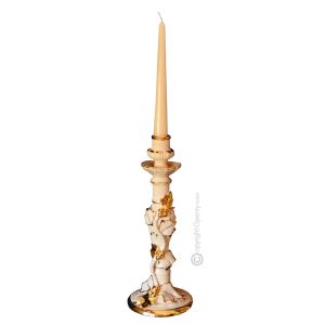 PORTACANDELE Kerzenhalter Keramik Kreationen Exklusives Ornament aus Keramik Barockstil mit 24k Goldfarbe