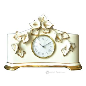TISCHUHR Kaminuhr Keramik im Barockstil mit Details aus 24 Karat Gold Made in Italy