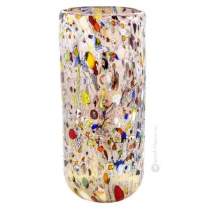 ARLECCHINO 105D Exklusive Vase Murano Glas Deko mundgeblasen 925 Blattsilber Murrine exklusiv