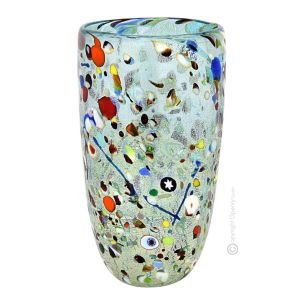 ARLECCHINO 66B Luxus Vase Murano Glas Deko mundgeblasen 925 Blattsilber Kunsthandwerk Murrine