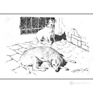 DIE SCHUTZHUNDE Füllerzeichnung auf Leinwand modern Made in Italy