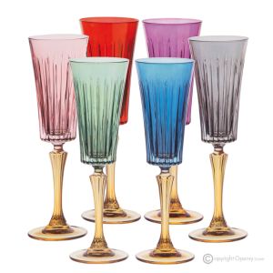 DOMINA Set mit 6 authentischen handbemalten Flötengläsern aus hochwertigem Glas.