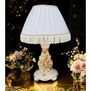 LAMPE Tischlampe Abat-jour Tischluechte  Keramik im Barockstil mit Details aus 24 Karat Gold Made in Italy