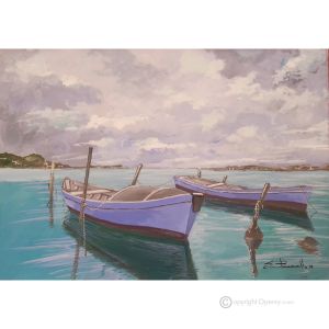 YACHTHAFEN Acrylgemälde auf Leinwand modern Made in Italy