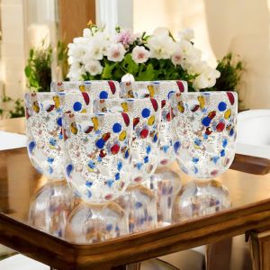 Set aus 6 mundgeblasenen Glasgläsern mit Blattsilber, authentisch aus Murano, Venedig.