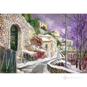 SCHNEE IN MORCONE Acrylgemälde auf Leinwand modern Made in Italy