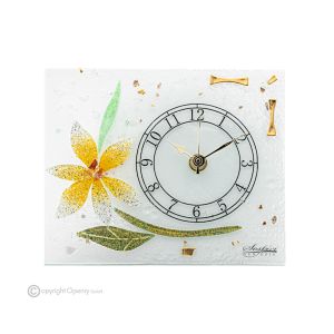 GERBERA – Tischuhr aus transparentem Glas mit 24 Karat Blattgold, Blumenmuster, handgefertigt