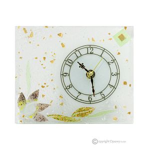 NINFEA – Tischuhr aus transparentem Glas mit 24 Karat Blattgold, Blumenmuster, handgefertigt
