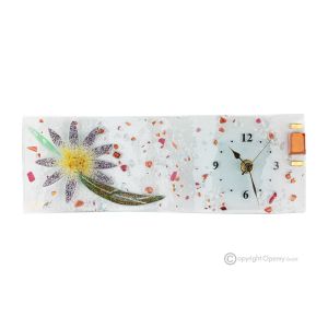 ASTER Tischuhr aus transparentem Glas mit 24 Karat Blattgold, Reliefdesign, handgefertigt