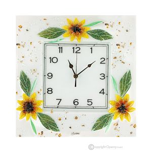 SONNENBLUMEN-Wanduhr, aus transparentem Glas mit Tropfen, Reliefdesign, handgefertigt
