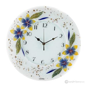GIGLIO Wanduhr, kunstvolles Glas mit Blumenrelief verziert, handgefertigt