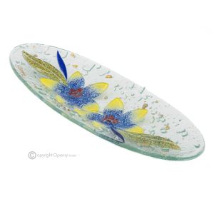 GILGIO – Tafelaufsatz, Tablett, Servierteller, handgefertigtes künstlerisches Blumenmuster aus Glas