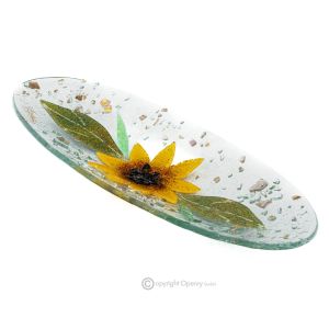 SONNENBLUME – Tafelaufsatz, Tablett, Servierteller, handgefertigtes kunstvolles Blumenmuster aus Glas