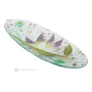 NINFEA – Tafelaufsatz, Tablett, Servierplatte, handgefertigtes kunstvolles Blumenmuster aus Glas