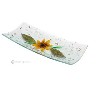 SONNENBLUME – Tafelaufsatz, Tablett, Servierplatte, handgefertigtes Kunstglas, modernes Design