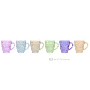 DIAMANTE-Set mit 6 Tassen, authentische handbemalte moderne Tassen aus hochwertigem Glas.