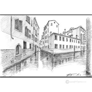 RIO DELLA FAVA - VENEDIG Bleistiftzeichnungen auf Papir modern Made in Italy