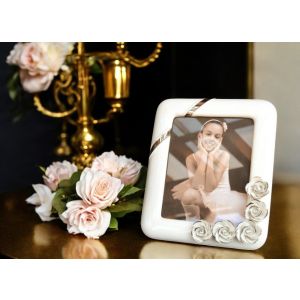 KRISTALLE UND ROSEN Bilderrahmen Fotorahmen Keramik Barockstil Platinverzierungen Made Italy